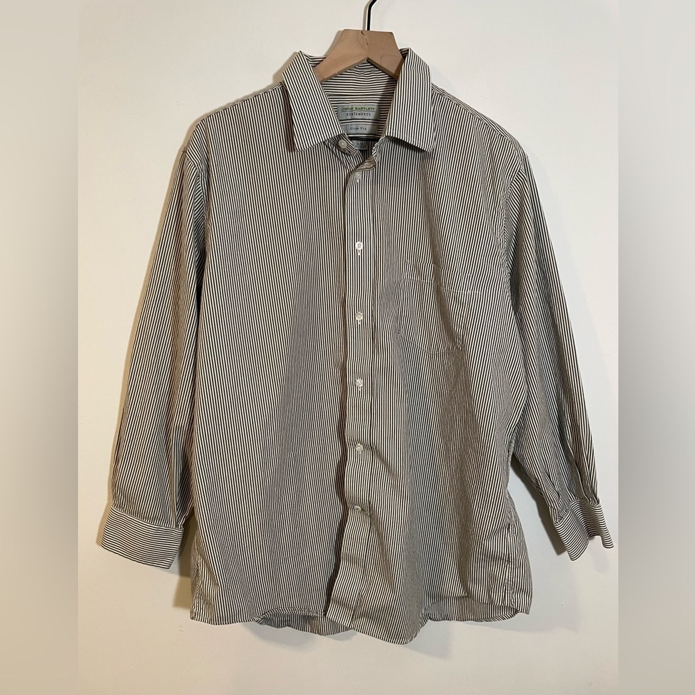 John Bartlett Statements Slim Fit Shirt Size 17 1/2 (32-33) Cotton Gray White